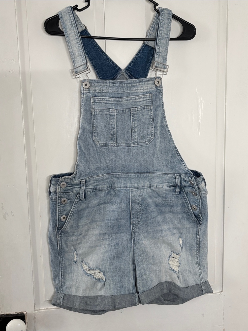 Torrid Denim Rolled Hem Light Wash Shortalls Overalls Distressed w/ Pockets
